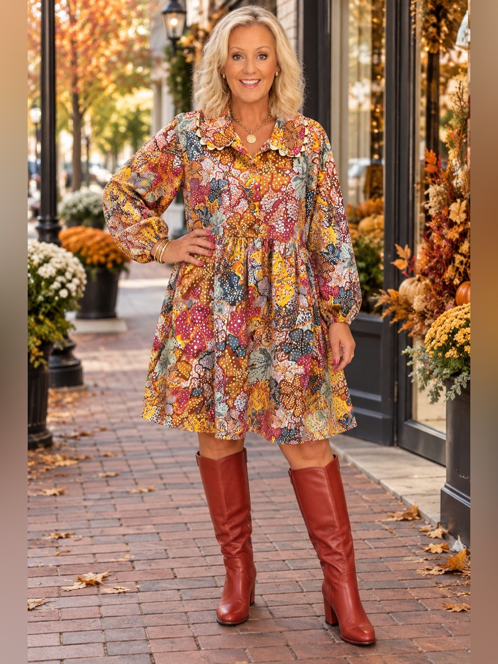 Kika Vargas Multi-Color Floral Tiered Mini Dress - Mustard & Rust Accents XL